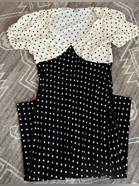 Split Color Polka Dot Midi Dress